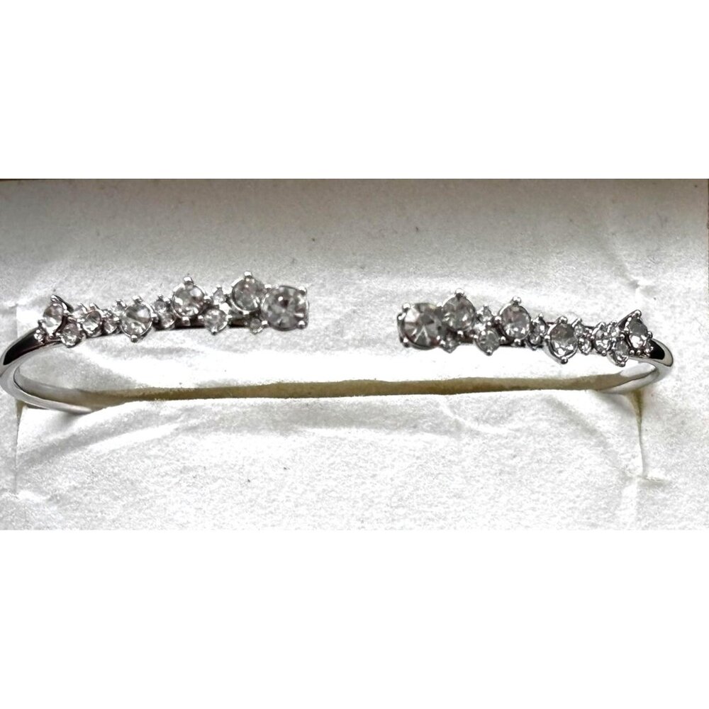Givenchy Silver-Tone Crystal-Accented Open Bangle Bracelet For Women